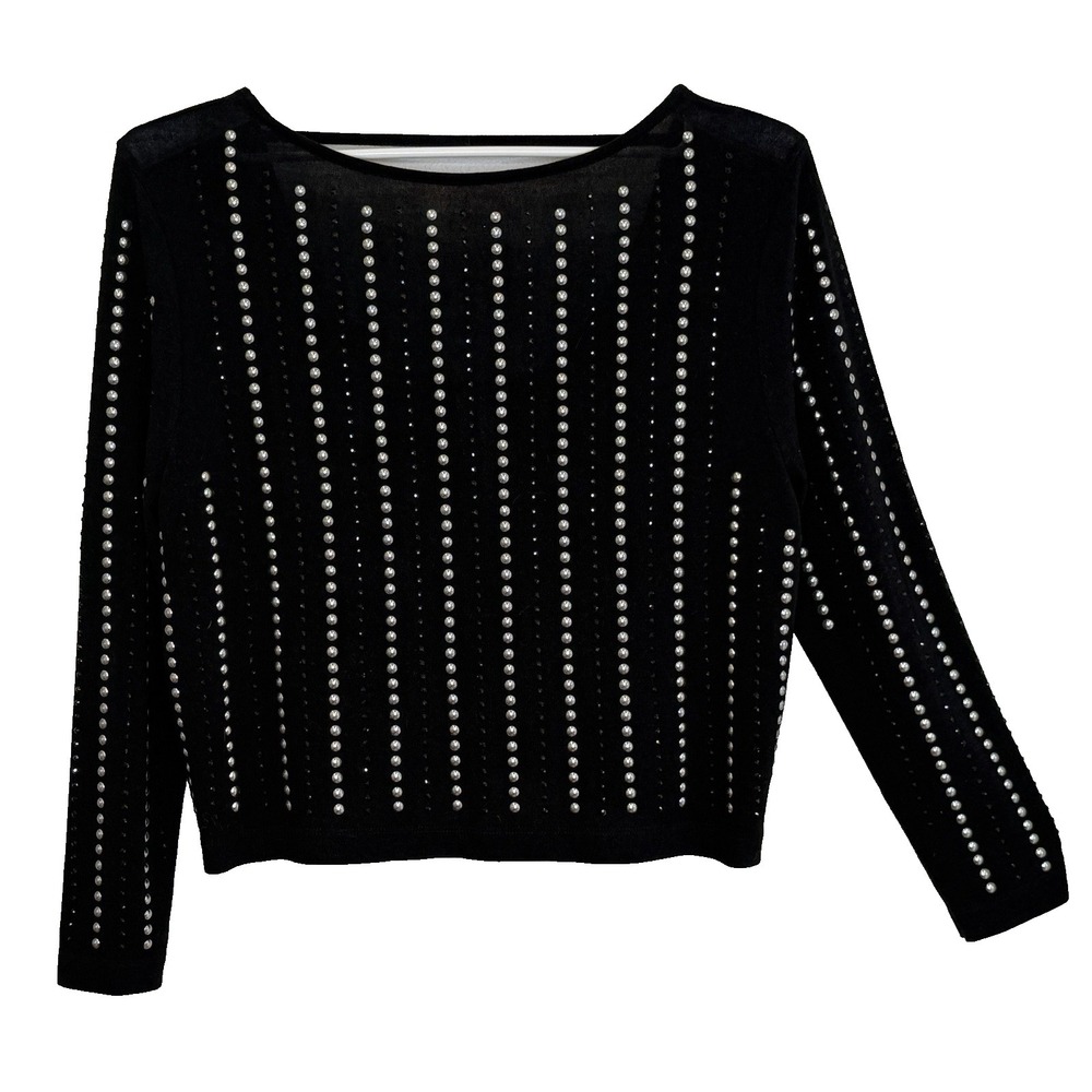 Vocal USA Sweater Womens Sz Medium Black Studded Long Sleeve Pullover Scoop Back
